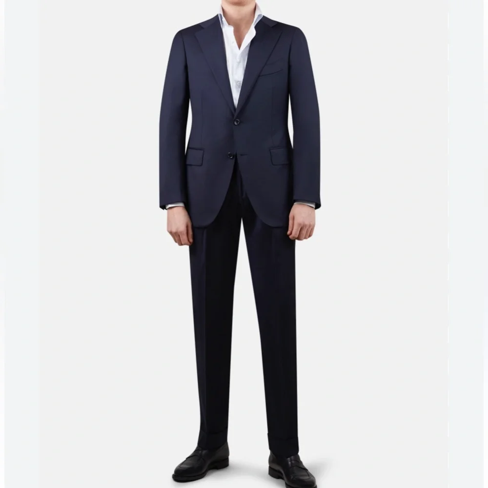 BOSTON LEON CLOTHING Navy Blue 2 PC Pinstriped Executive Suit NWOT